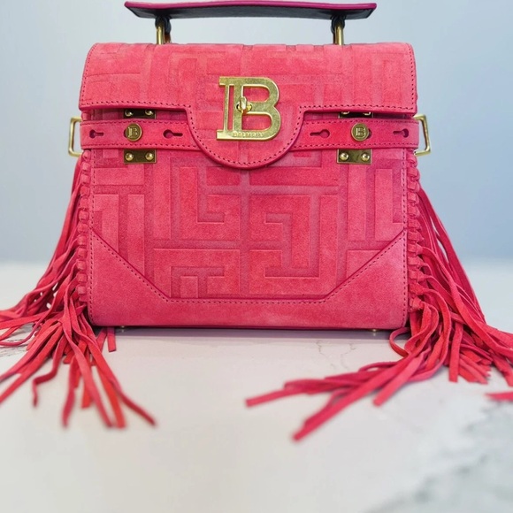 Balmain B Buzz 23 Pink Suede Women's Bag - Picture 4 of 9